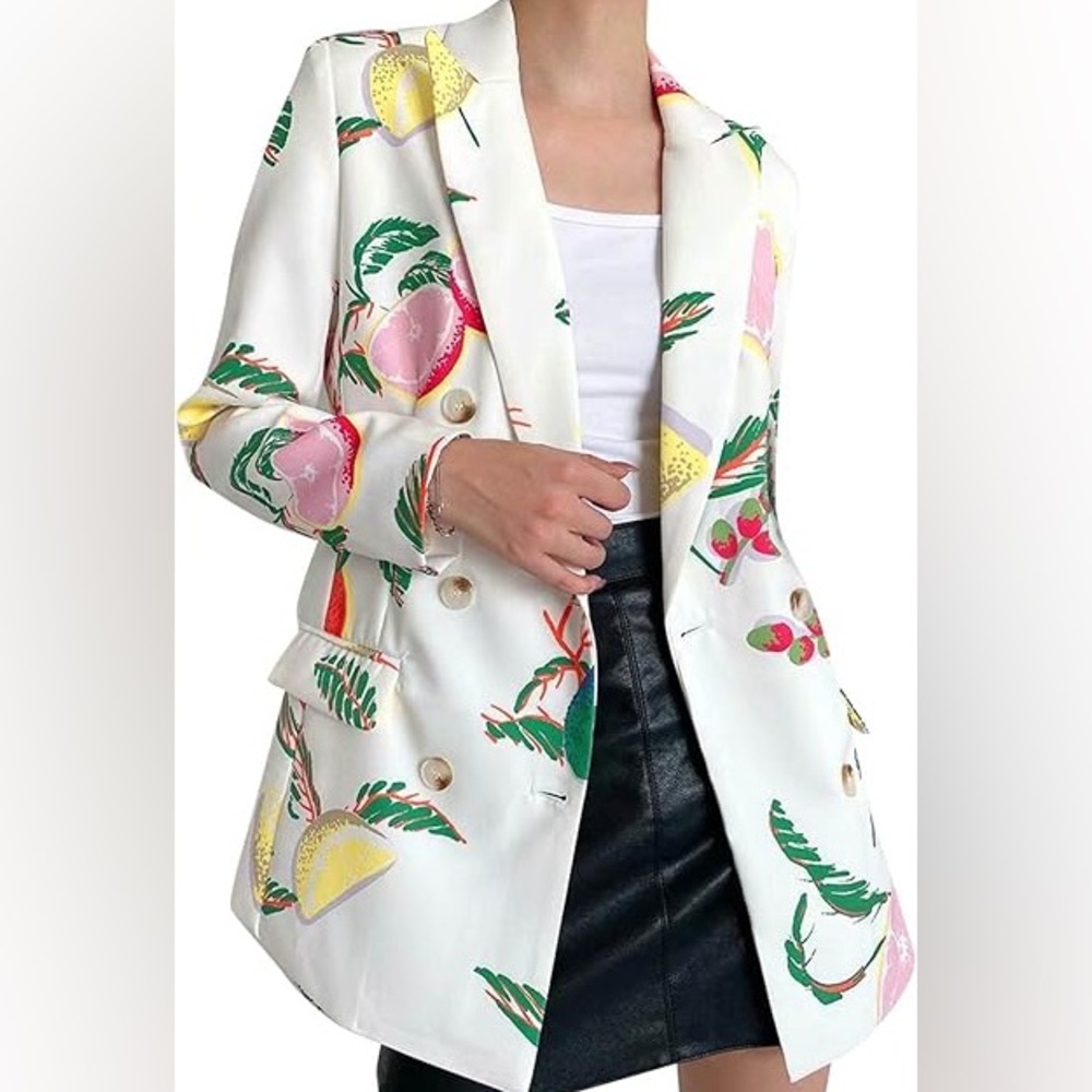 Double breasted lemon tropical blazer